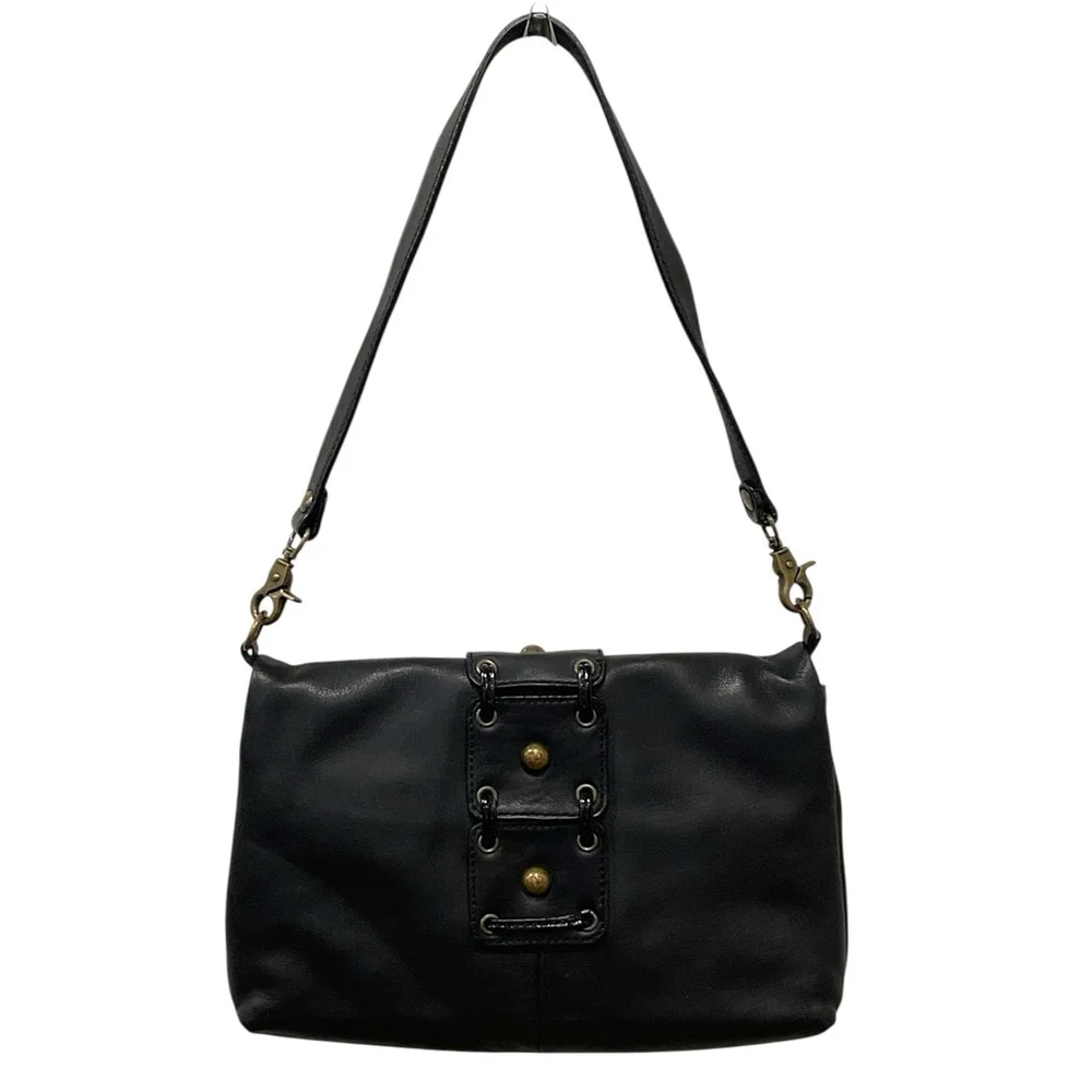 Donald J Pliner Womens Leather Bag Purse Shoulder Strap Brass Hardware Black